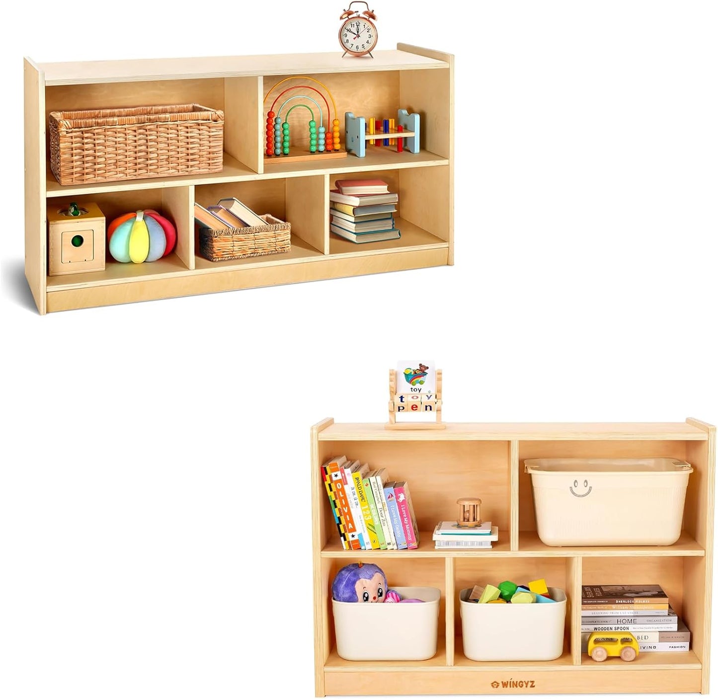 wingyz 5-Section Wooden Storage Cabinet + 5-Section Wood Storage Shelf Organizer 35.4" L