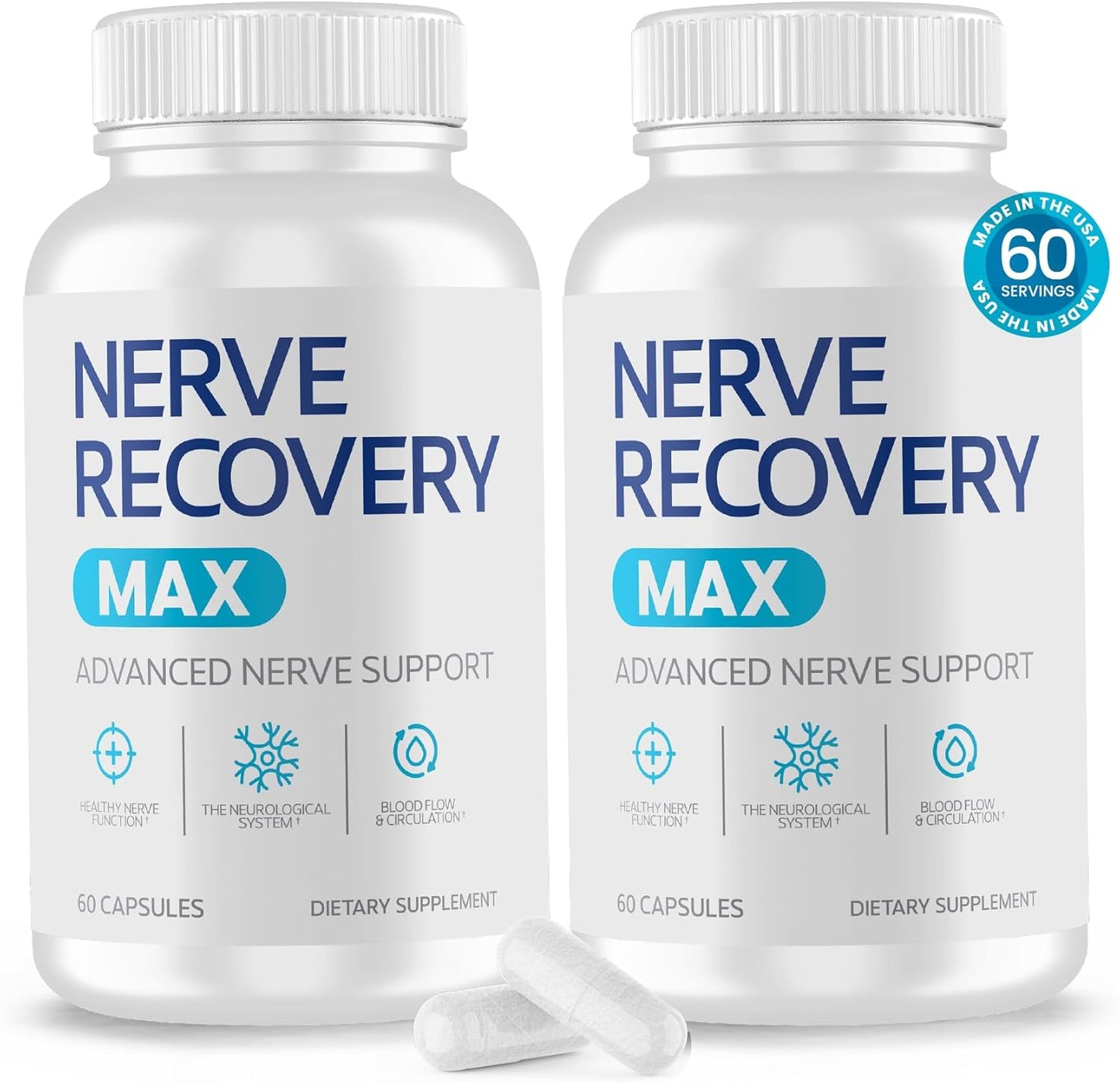 Nerve Recovery Max - Non-GMO Advanced Nerve Support Supplement with Vitamin D3 and Alpha Lipoic Acid for Nerve Protection and Restoration - Made in The USA - 60-Day Supply, 2 Bottles