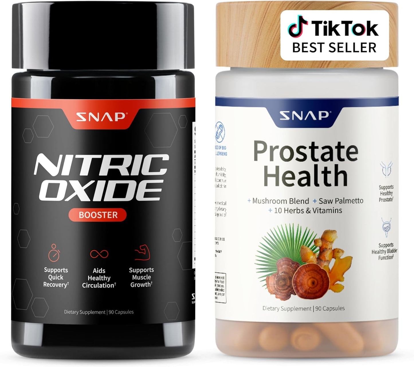 Snap Supplements Prostate Health Support Supplement Bundle with Nitric Oxide Booster \u2013 90 Capsules & 90 Capsules