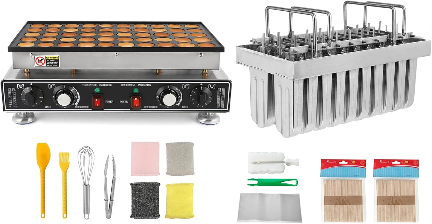 Dyna-Living 20PCS Round Heads with Double Slot Stainless Steel Popsicle Molds Metal & 50PCS Dutch Pancake Maker
