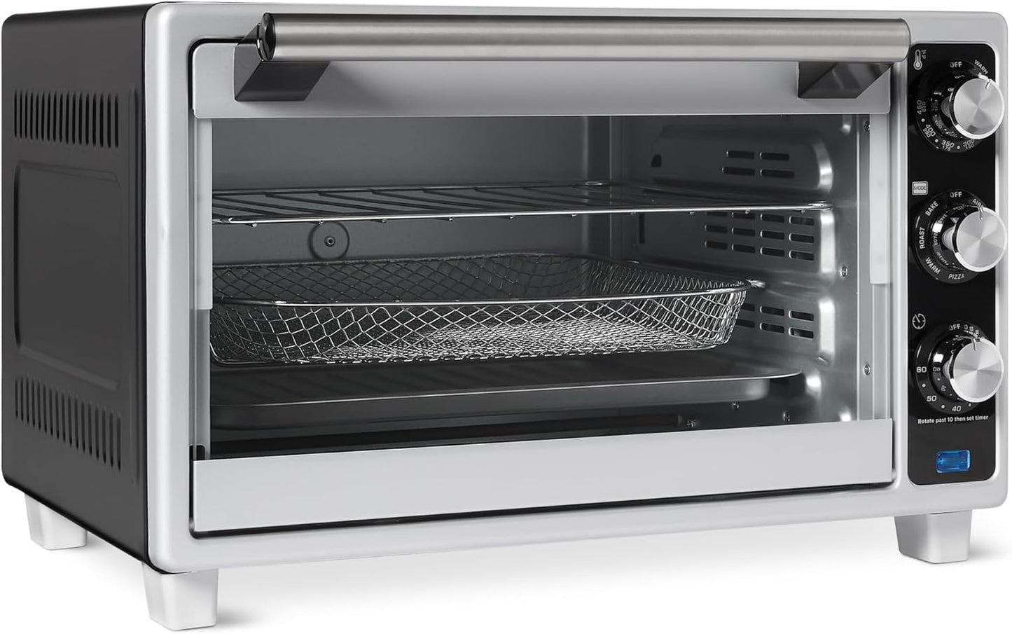 Amazon Basics 6-Slice 23-QT Toaster Oven with Built-In Air Fryer, 7-In-1 Cooking Options, 60-Min Timer & Adjustable Temperature (200℉ - 450℉), With Accessories, 1500W, Stainless Steel, Silver/Gray