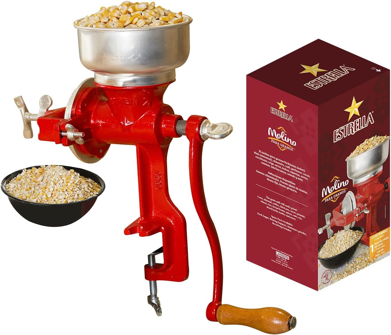 Estrella Cast Iron Manual Crank Corn Grain Grinder 14" Tall & 5" Hopper
