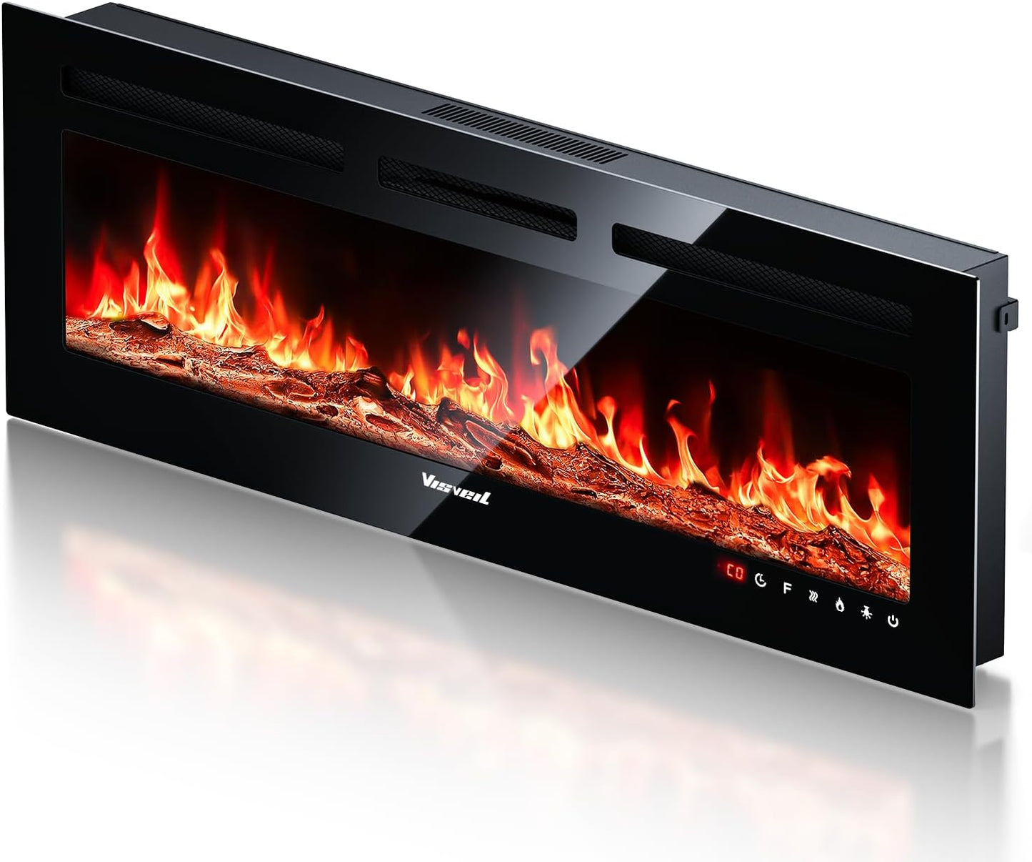 Electric Fireplace,Realistic Flame Electric Fireplace Heater,Log Set and Crystal Flames,750-1500W with Timer Inserts,Wall Mounted,TV Stand,Touch Screen and Remote Control for Living Room,50 Inch