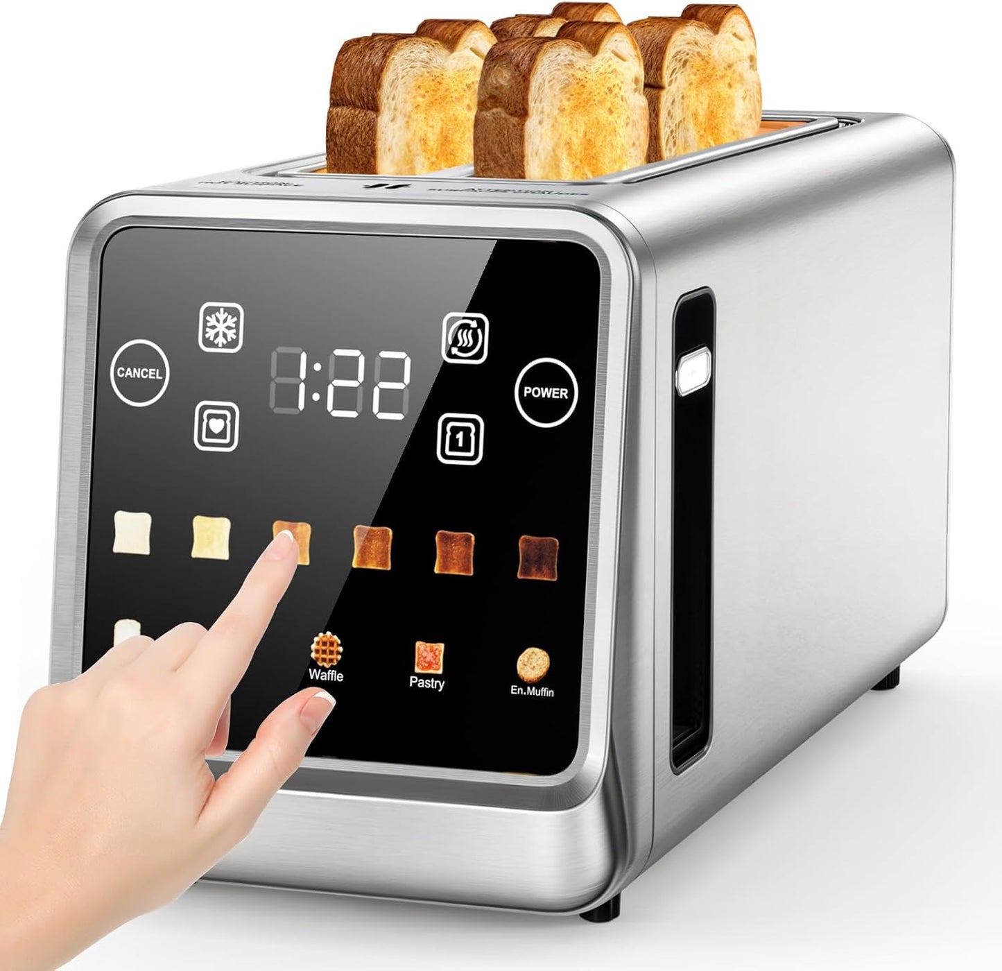 4-Slice Smart Toaster with Digital Touchscreen & 1-Touch Memory for Family | Stainless Steel, Extra-Wide Long Slots for Bagels & Artisan Bread | All-in-One Defrost, Reheat & Single-Slice Modes