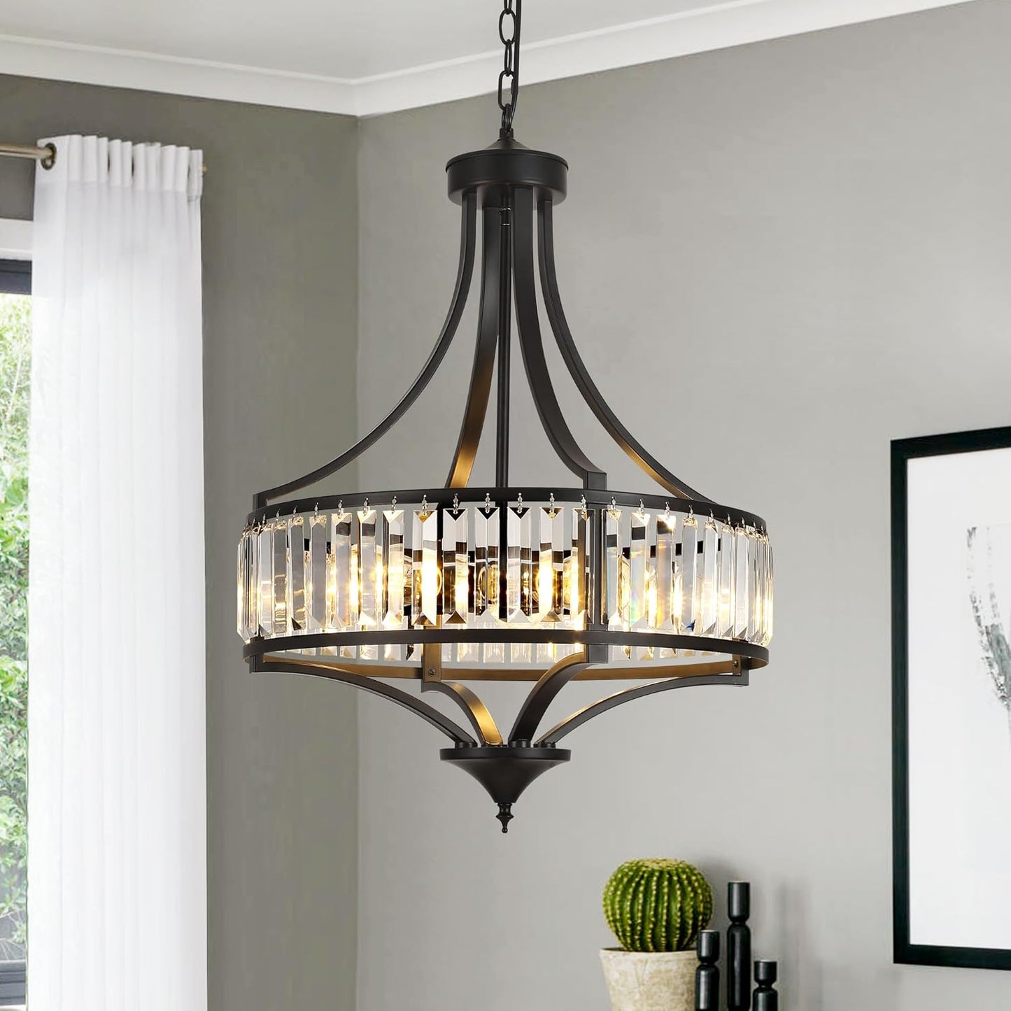 CNRATYE 20" Modern Farmhouse Crystal Chandeliers for Dining Room, 5-Light Black Antique Pendant Chandelier, Contemporary Hanging Light Fixture for Living Room Bedroom Foyer Kitchen Island Entryway