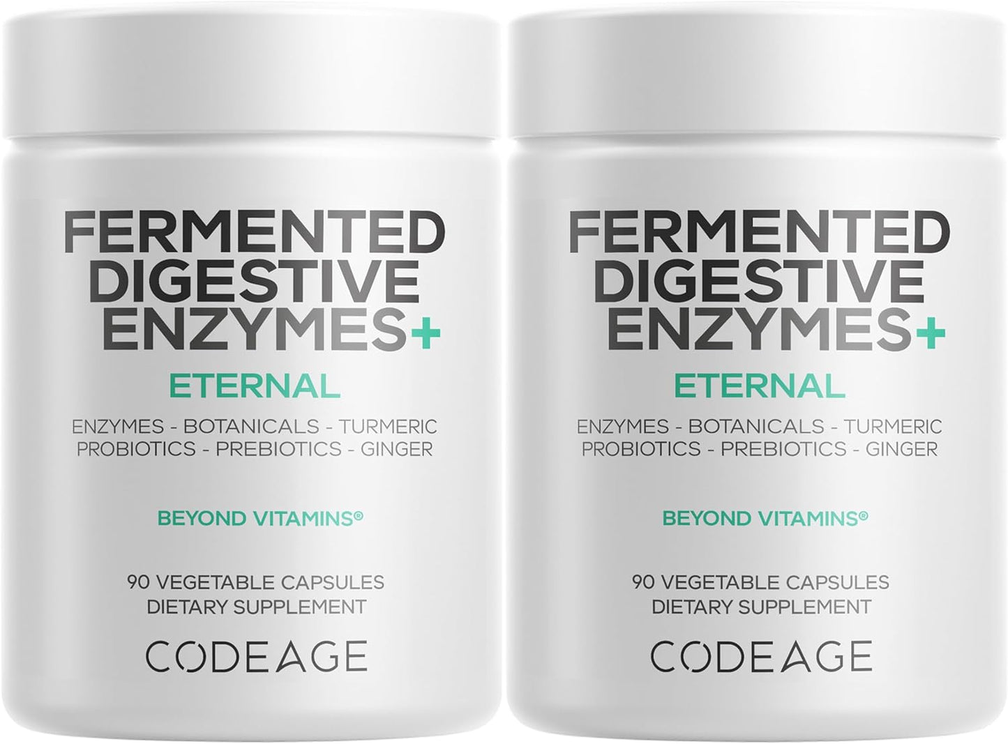 Codeage Fermented Digestive Enzymes Supplement 3-Month Supply - 14 Digestive Enzymes, Probiotics, Prebiotics, Fermented Botanicals, Plant-Based Multi Pancreatic Enzymes - 1 Capsule a Day - 2-Pack