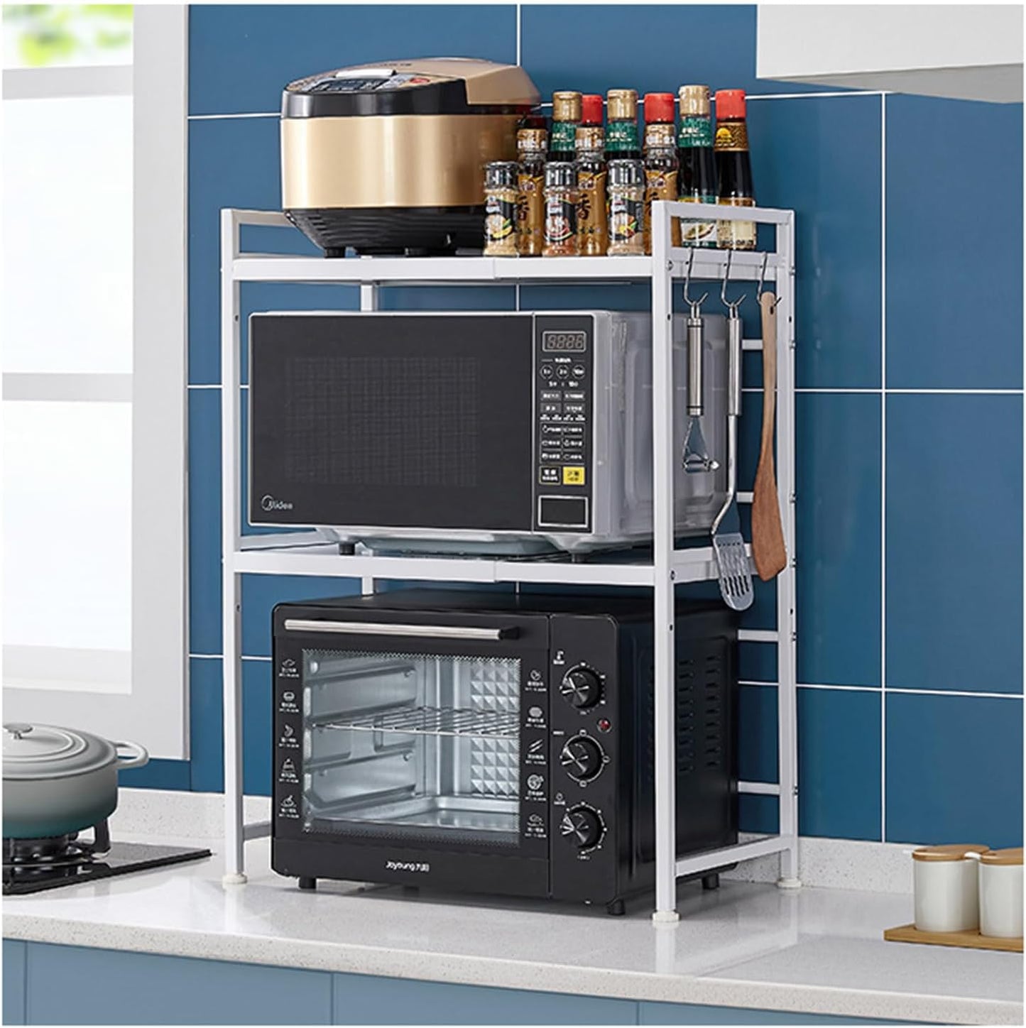 SepKus Adjustable Air Fryer Appliance Rack, Heavy Duty Stand Kitchen Counter Organizer, Small Appliance Organization, Pantry Shelf Organizers for Kitchen Counter Organization, White