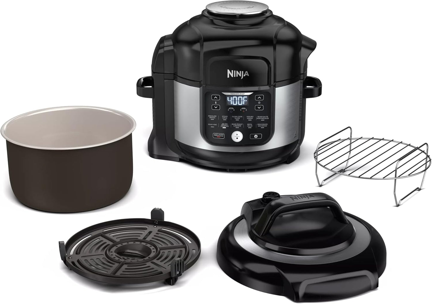 Ninja Foodi Air Fryer Pressure Cooker Combo 11-in-1 Pro 6.5 qt. Pressure Cooker & Air Fryer that Steams, Slow Cooks and More with 4.6 qt Crisper Plate, Broil Rack & Recipe Book, FD302, Silver\/Black