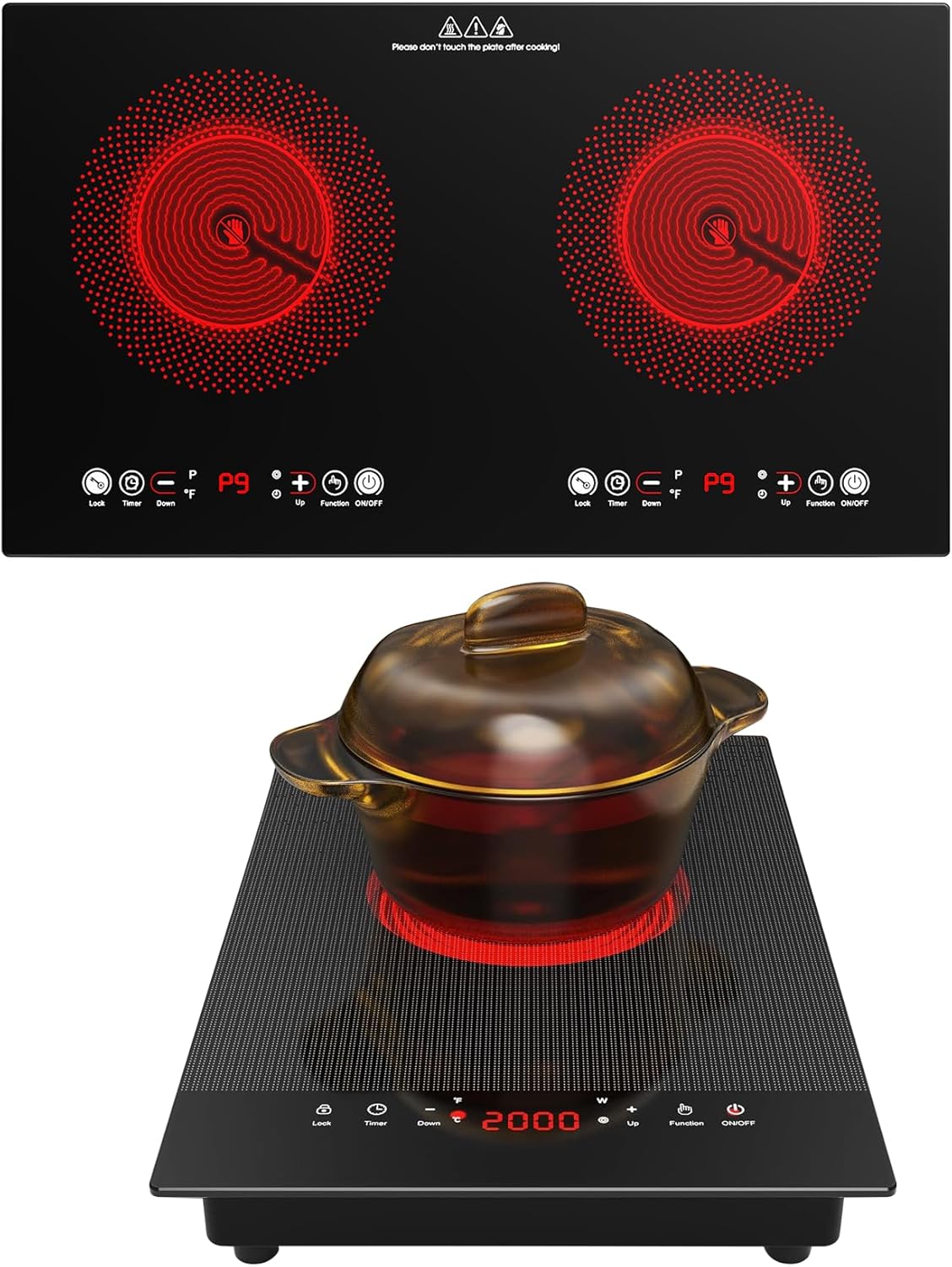 VBGK Single and Double Electric Cooktop, 110V Electric Stove Top with 9 Power Levels, Kids Lock & Timer,LED Touch Control,Overheat Protection Electric Stove