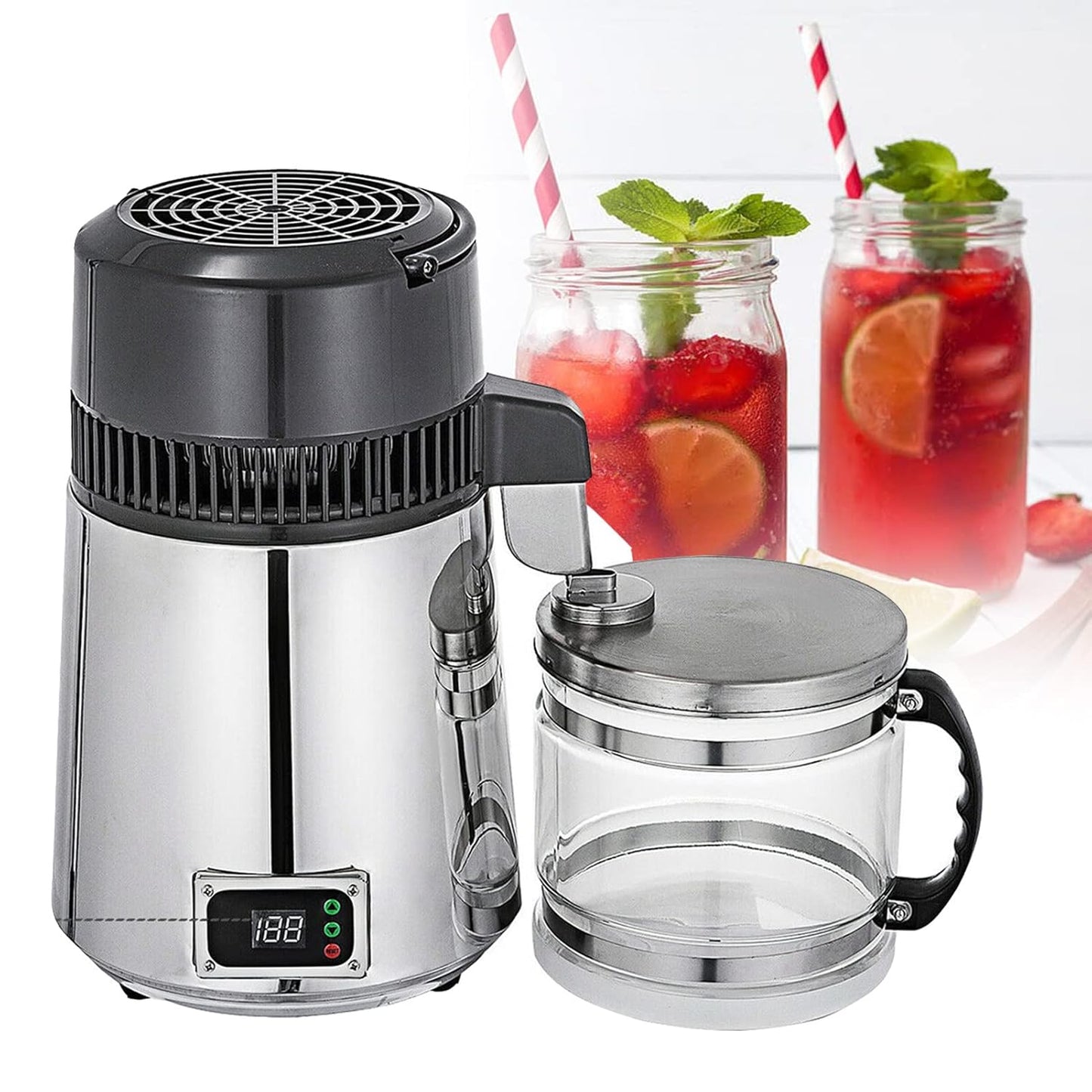 4L Water Distiller Purifier Filter Dispenser Drinking Bottle Softener Dual Temp Display Pure Water Distillation Home Appliance,23x39x20cm