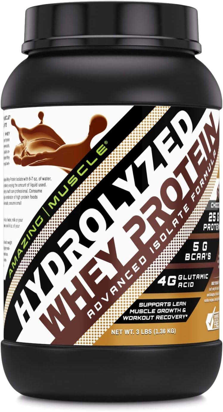 Amazing Muscle Ultra Pure Hydrolyzed Whey Protein Isolate * Supports Lean Muscle Growth & Rapid Recovery (Chocolate)