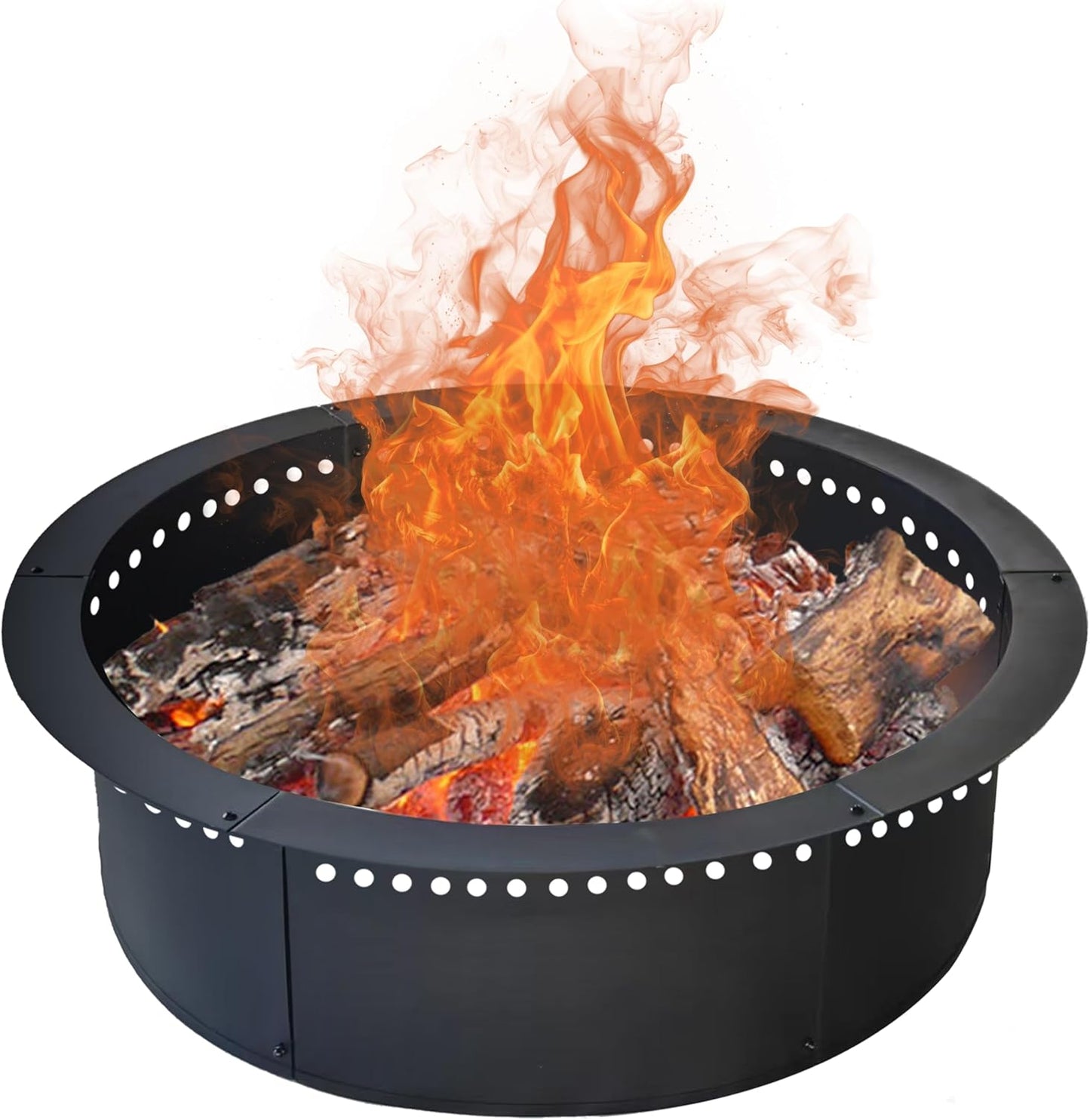 SoulMate Outdoor 48-Inch Outer\/42-Inch Inner Fire Pit Ring Smokeless,Duty Solid Metal Steel Round Firepit Rim Insert for DIY Fire Pits, Outdoor Above or In-Ground, Camping Garden Patio Backyard.