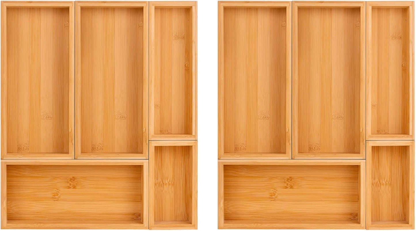 Teicui bamboo drawer organizer Set,expandable drawer dividers,wooden storage organizers,large trays for kitchen, bathroom,flatware,Tea Bag Organizer (2 X 5PCS Natural)