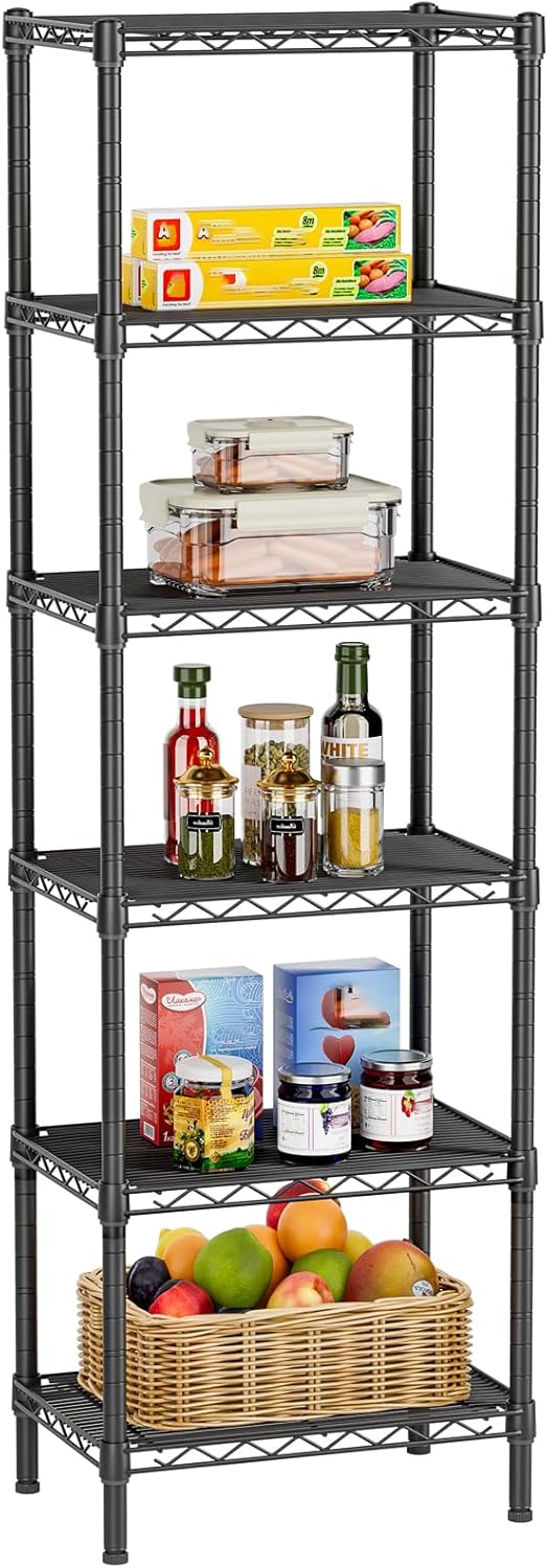 Golpart 6 Tier Shelf Adjustable Storage Mesh Gaps Metal Utility Shelves Wire Shelving Unit Organizer Rack for Home Kitchen Office Bathroom Pantry Room10 D x 16" W x 60" H Black