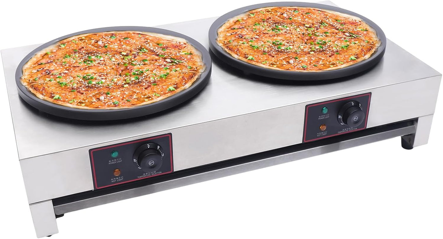 Electric Crepe Maker, 2-Burner Crepe Making Machine, Commercial Non-Stick Pancake Maker with Temperature Control for Stall Suitable For Kitchen, Dessert Shop, 110V 3400W