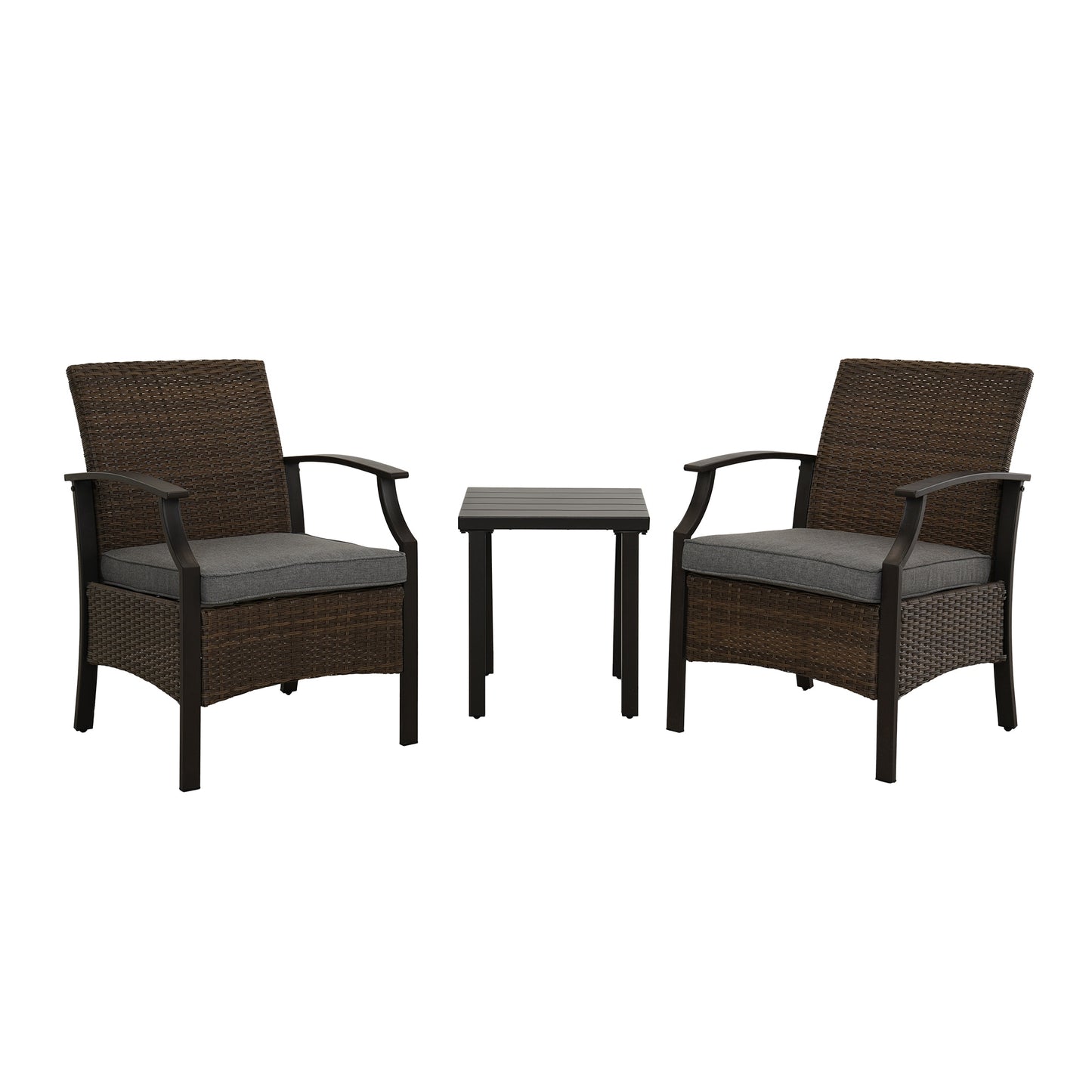 Upland 3 -Piece Wicker Patio Conversation Set with Gray Cushions