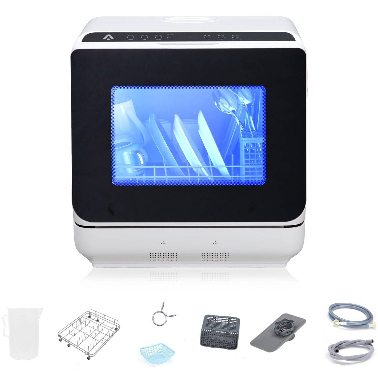 Der Rose Portable Dishwashers Countertop with 5L Built In Water Tank and 5 Washing Programs for Dorm/Apartments