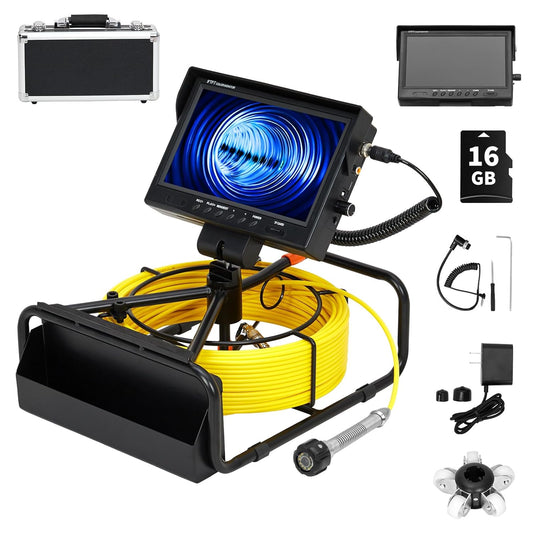 Qeetex Sewer Inspection Camera Drain Camera 98.4FT 1080P with DVR IP68 23MM 12 LEDs 16GB Card  Aluminum Carry Case Drain Plumbing Camera