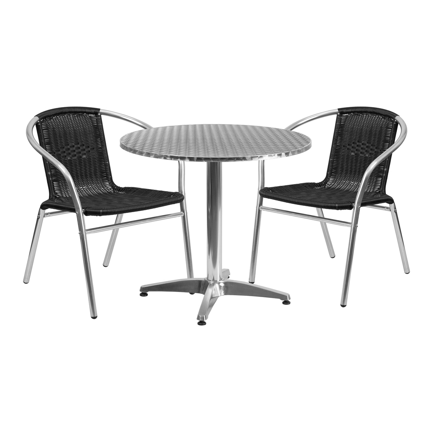 Flash Furniture Lila 31.5-in Round Aluminum Indoor-Outdoor Table Set with 2 Black Rattan Chairs
