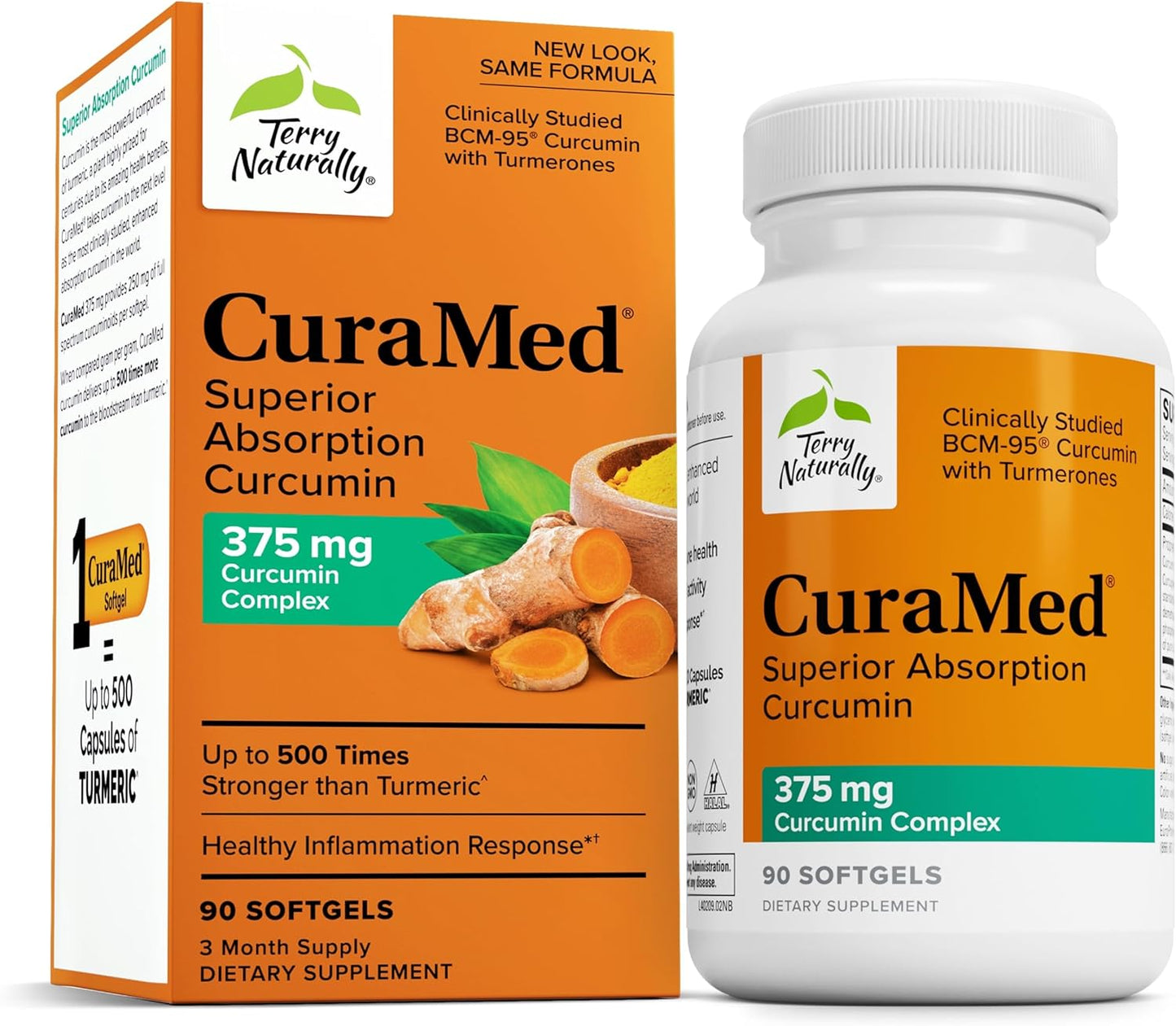Terry Naturally CuraMed 375mg - Antioxidant Supplement for Brain & Immune Health Support - Dietary Supplement with Curcumin & Turmeric Essential Oil - Herbal Liver Support - 90 Softgels