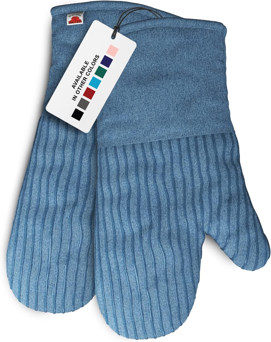 Big Red House - Silicone Oven Mitts - Blue Denim Set of 2-12.5" - Heat Resistant Kitchen Gloves - Professional Grade Protection Hot Cooking Baking