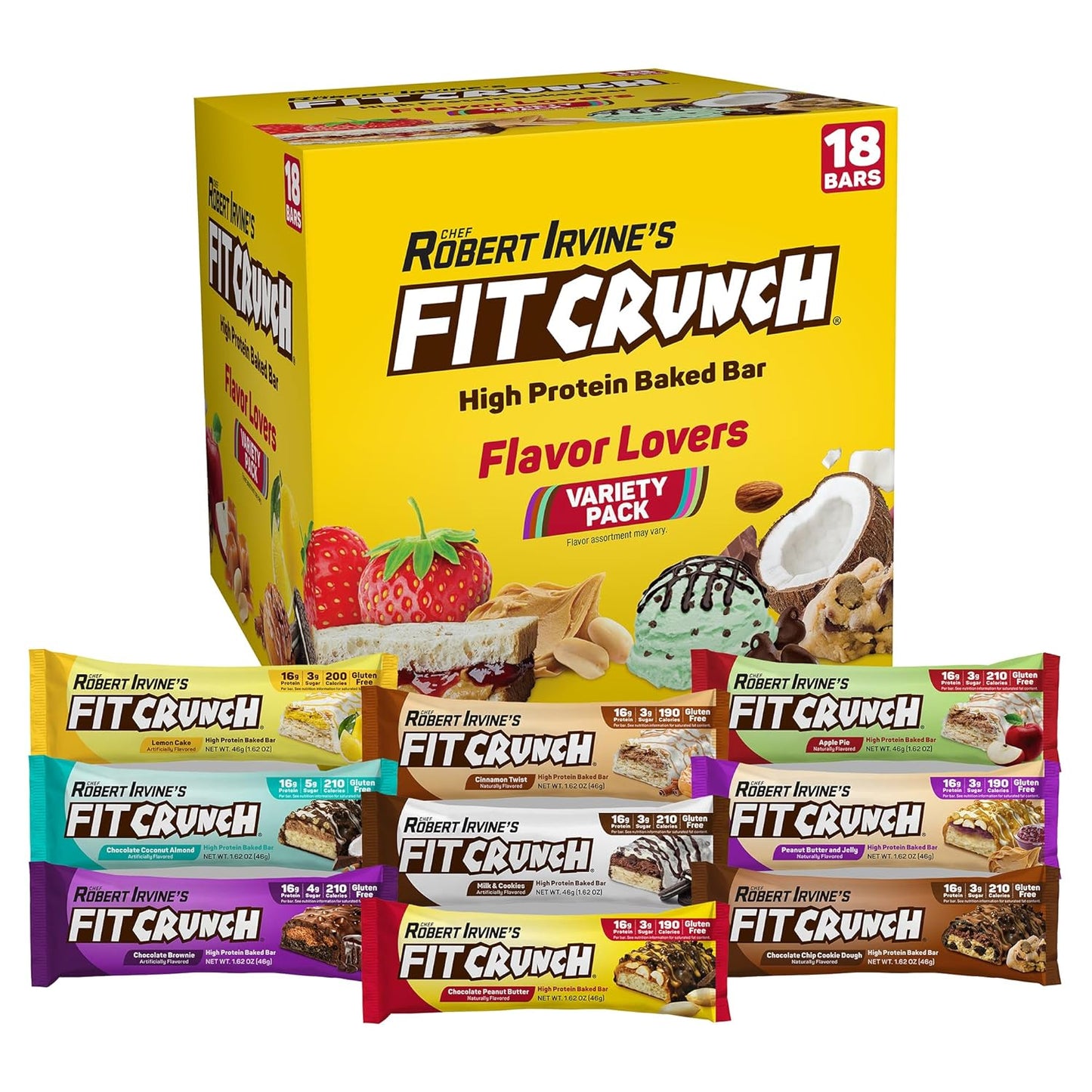 FITCRUNCH Snack Size Protein Bars, 6-Layer Baked Bar, 3g of Sugar, Gluten Free & Soft Cake Core (18 Count, Flavor Lovers)