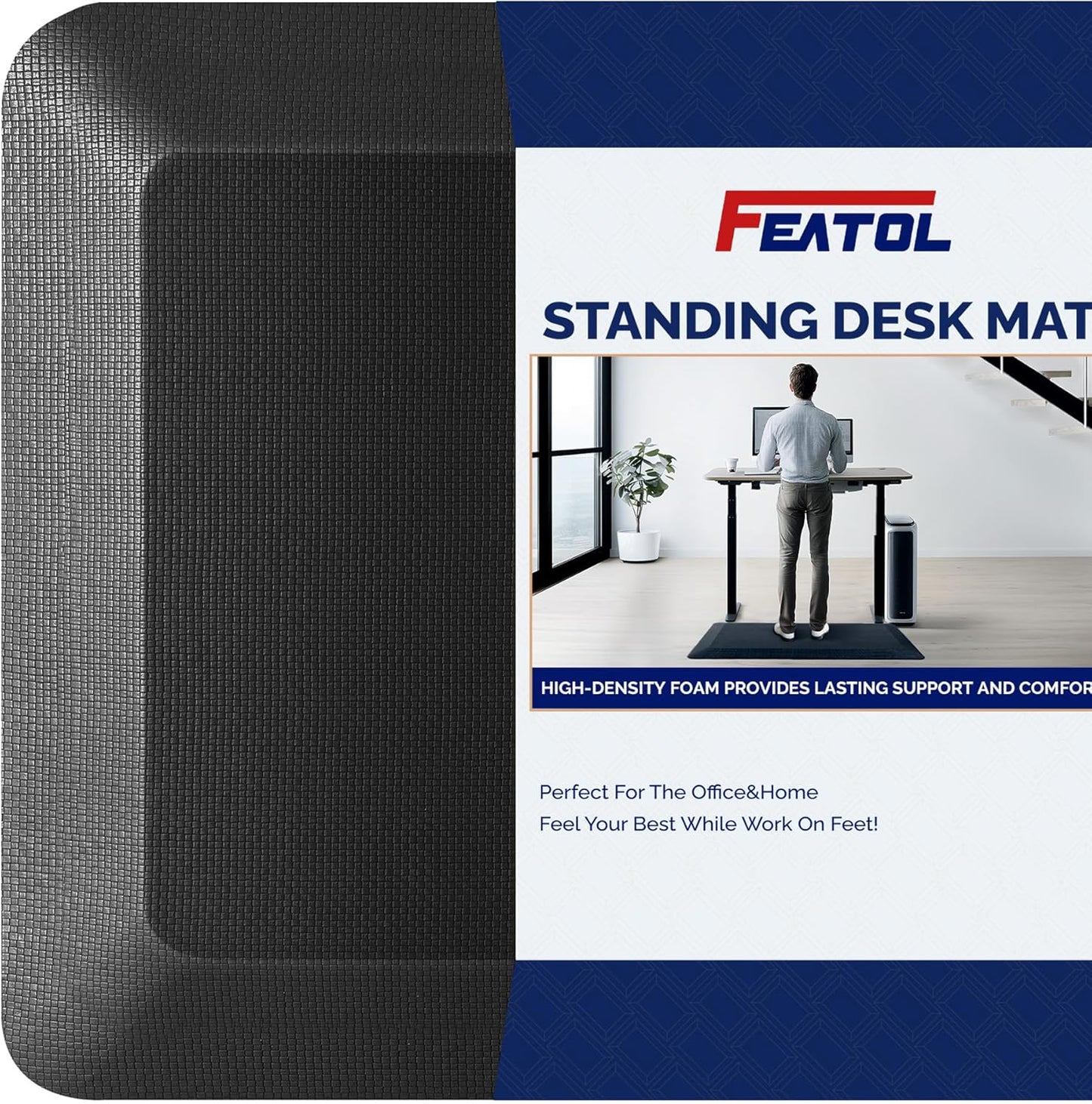 FEATOL Anti Fatigue Mat for Standing, 9\/10 Extra Thick Ergonomic Standing Desk Mat, Comfort & Durable Memory Foam Standing Mat at Home,Office All Day (20" x 32", Black)