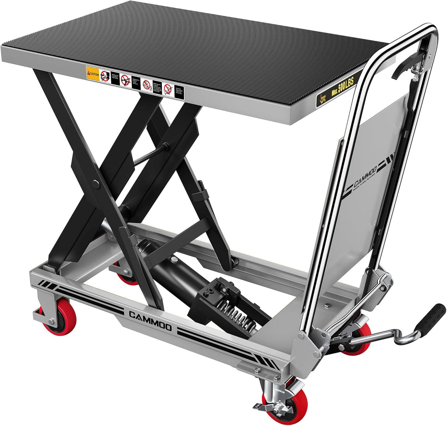 Hydraulic Lift Table Cart, 500lbs Capacity, 28.5" Lifting Height, Single Scissor Lift with Non-Slip Pad & Safety Guard Foldable Handle for Material Handling and Transportation, Gray