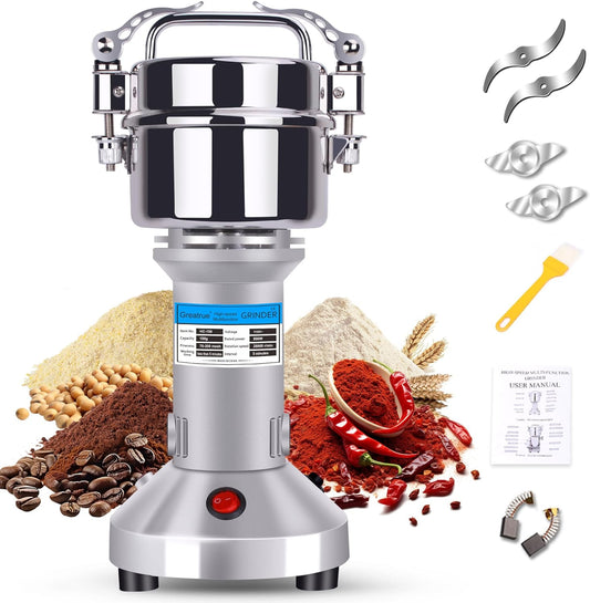 Greatrue 150g Grain Mill Grinder Spice Grinder Flour Mill High Speed Electric Stainless Steel Pulverizer Dry Grinding Machine for Spices Flour Wheat Corn Coffee Herbs