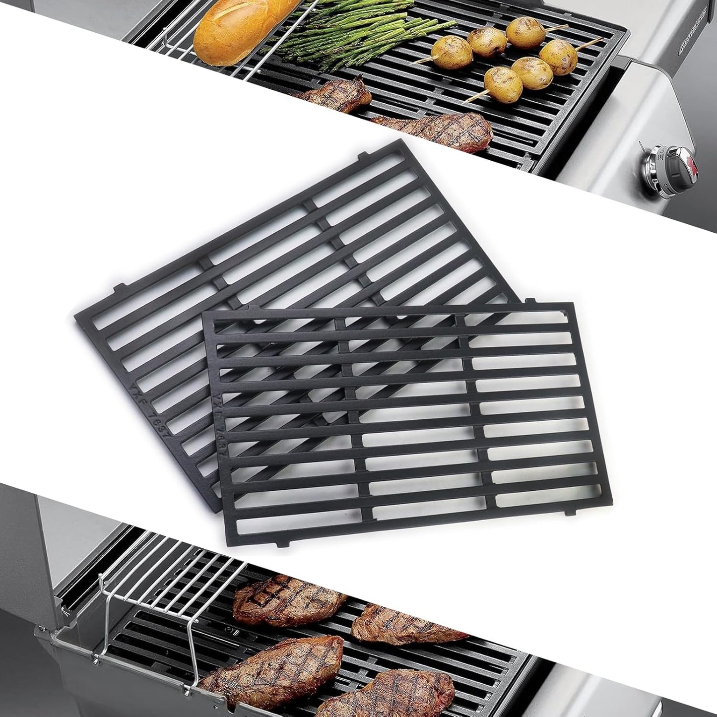 YOUFIRE Cooking Grates for Weber Genesis 300 Series Genesis E310 E320 E330 S310 S320 S330, 19.5" Cast Iron Grill Grates Replacement Parts for Weber 7524 7528