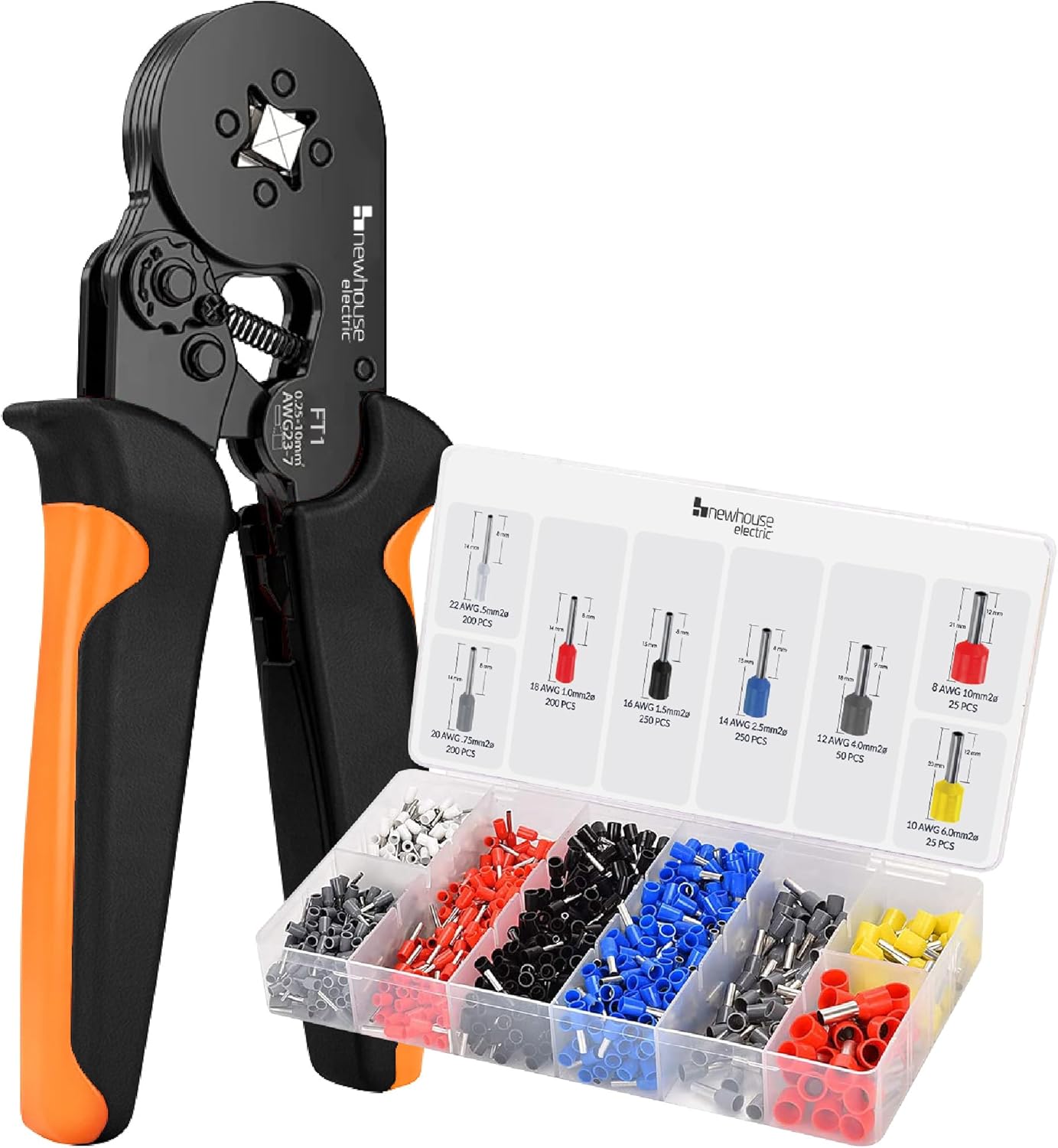 FTK1200 Ferrule Crimping Tool Kit with Wire Crimper Tool, Secure Wire Ferrule Nylon Container, and 1,200 Electrical Wire Connectors, Electrician Tool Set for Home Improvement