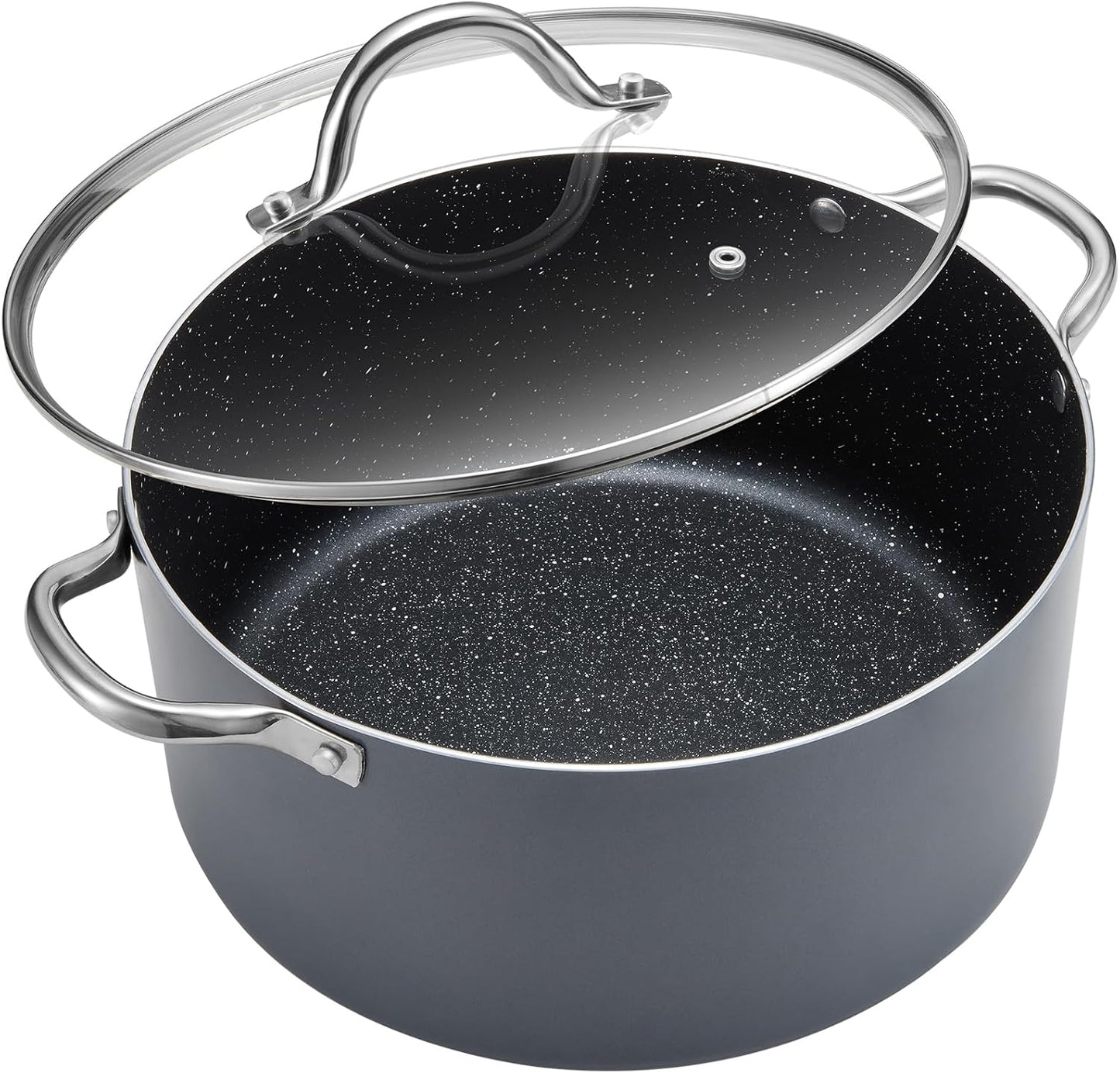 BEZIA 10 Quart Cooking Pot, Large Non Stick Induction Stock Pot with Lid, All Stove Compatible, 10 QT Aluminum Soup\/Stew Pot For Large-batch Cooking, Grey