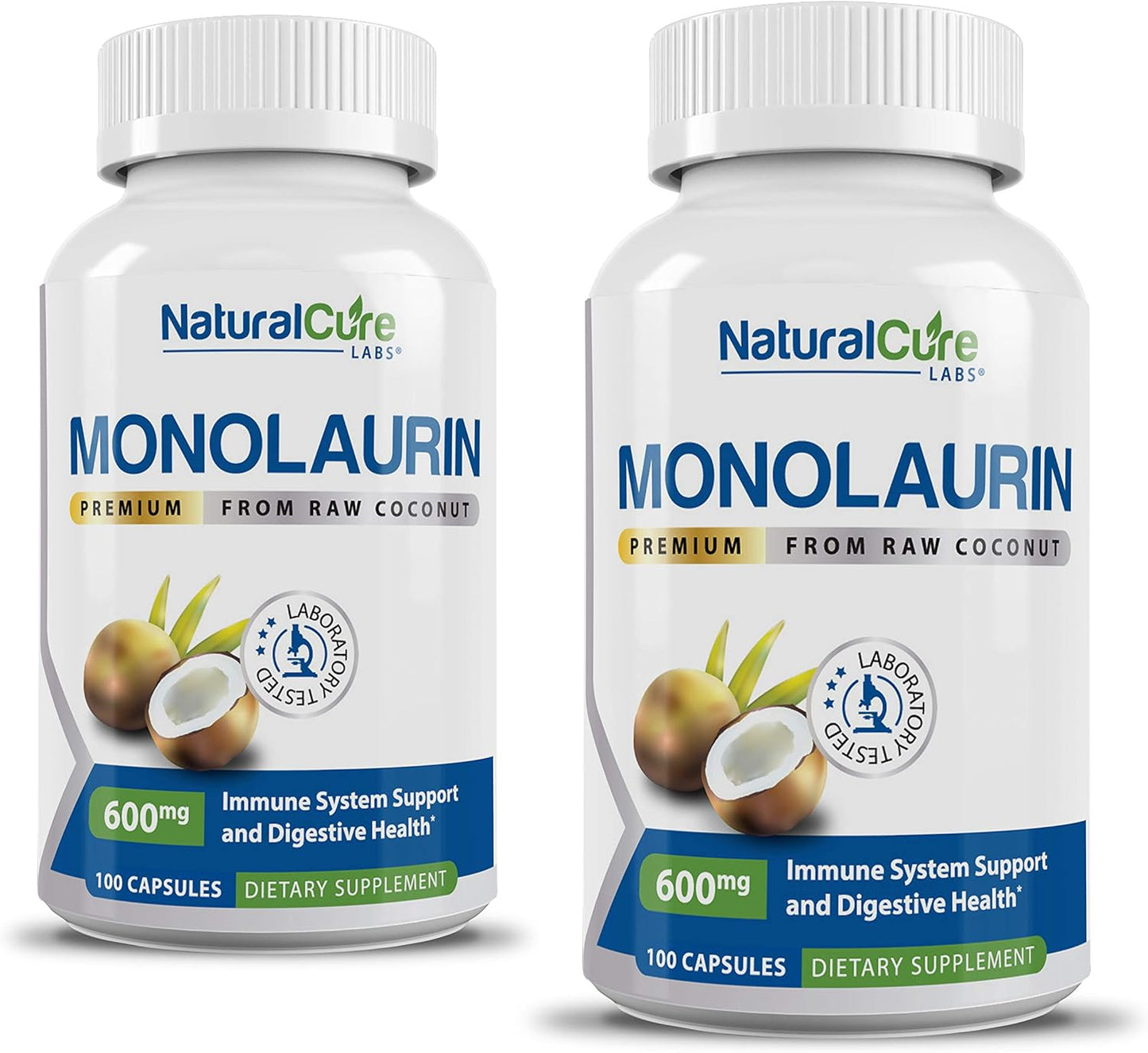 Natural Cure Labs Premium Monolaurin 600mg - 2 Pack, 200 Capsules