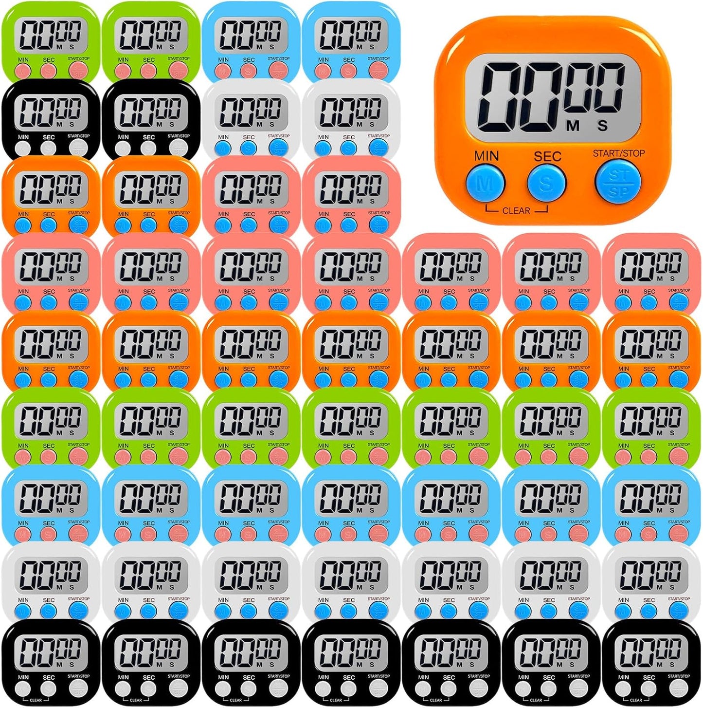 54 Pcs Kitchen Timer Bulk with Small Magnetic Backing Stand Liubeili Digital Timers Manual Electronic Alarm Clock Visual LCD Display for Kids Teacher Toothbrush Exercise Oven Classroom Baking