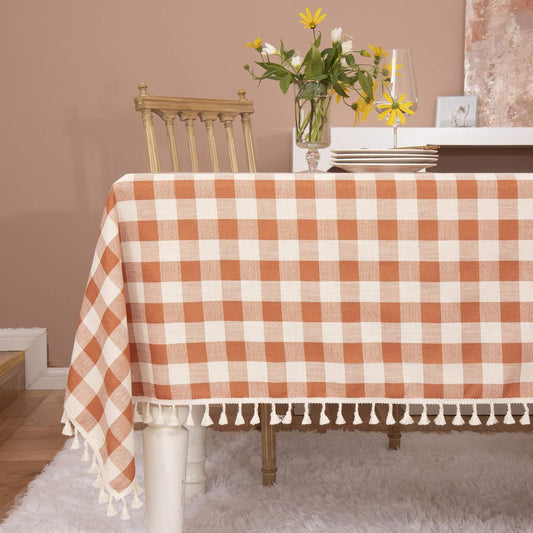 Midsummer Breeze Rustic Gingham Tablecloth, Cotton Buffalo Plaid Table Cloth for Fall Thanksgiving Christmas Kitchen Restaurant Holiday Outdoor Picnic Decoration(Rectangle\/Oblong, 55x102,Orange