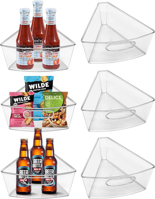 Lazy Susan Organizer Bins for 26"-27" Diameter Corner Lazy Susan Turntable for Cabinet, 6 Pack, Clear Plastic Rotating Cabinet and Pantry Storage Bins, 1\/8 Wedge-Food Safe, BPA Free