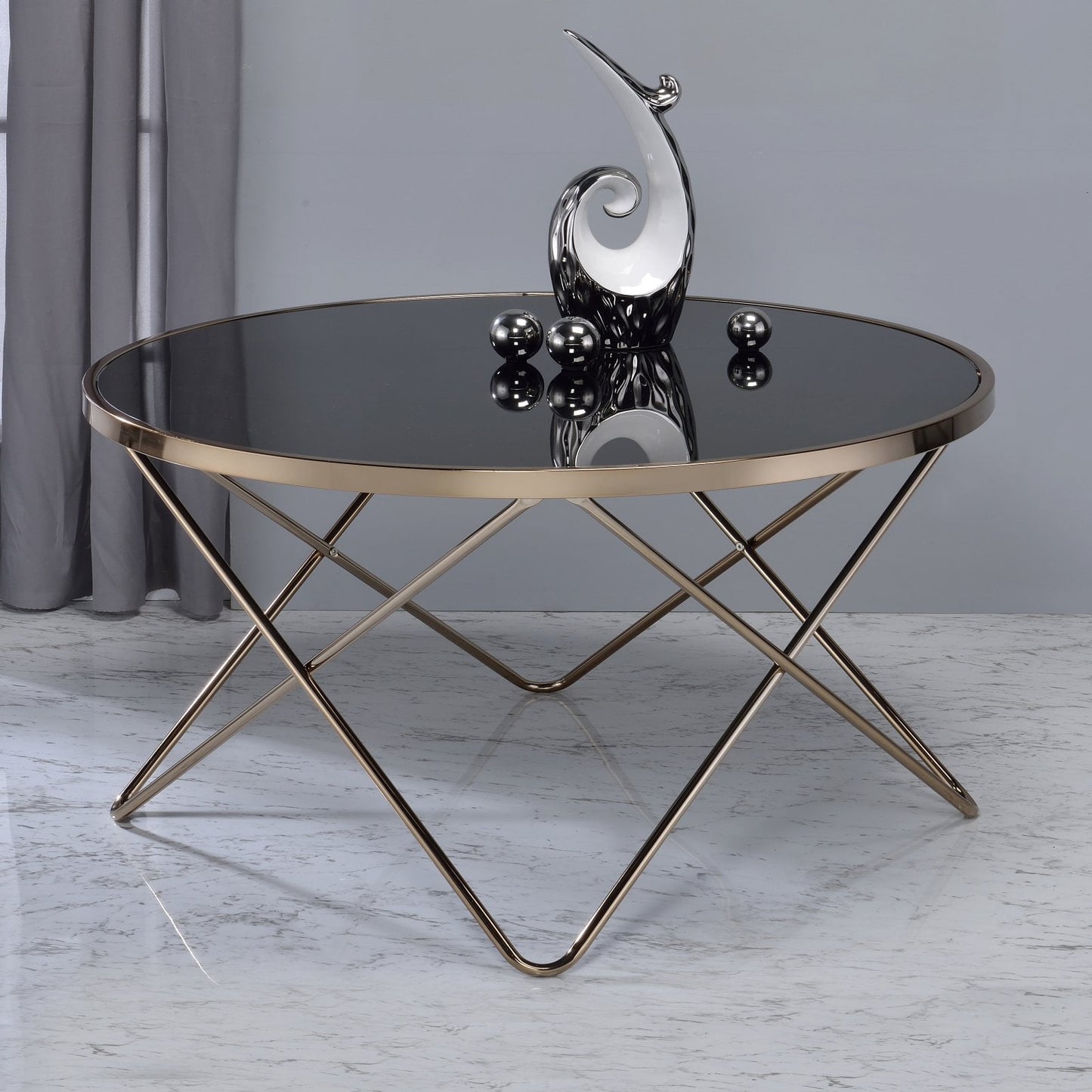 ACME Valora Coffee Table in Black Glass and Champagne