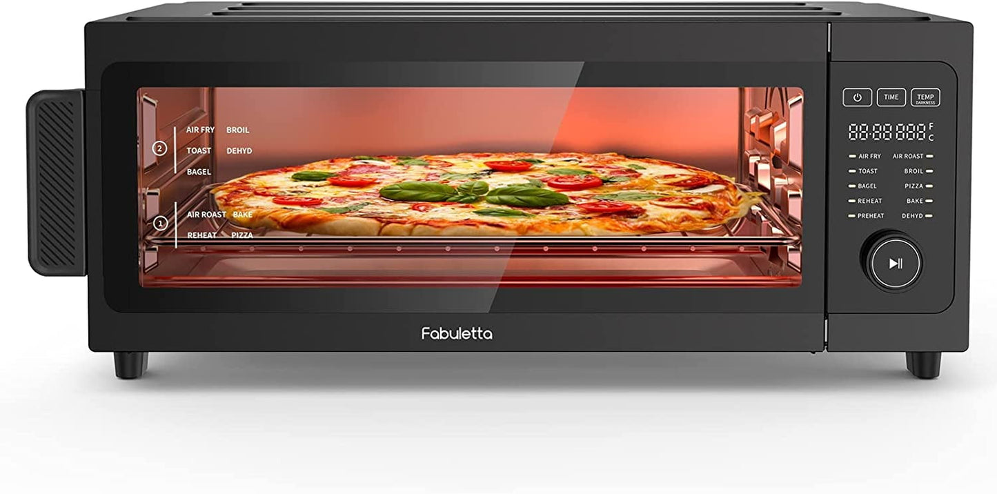 Toaster Oven Air Fryer Combo - 10-in-1 Countertop Convection Oven 1800W, Flip Up & Away Capability for Storage Space, Oil-Less Toaster Oven Fit 12" Pizza, 9 Slices Toast (White)