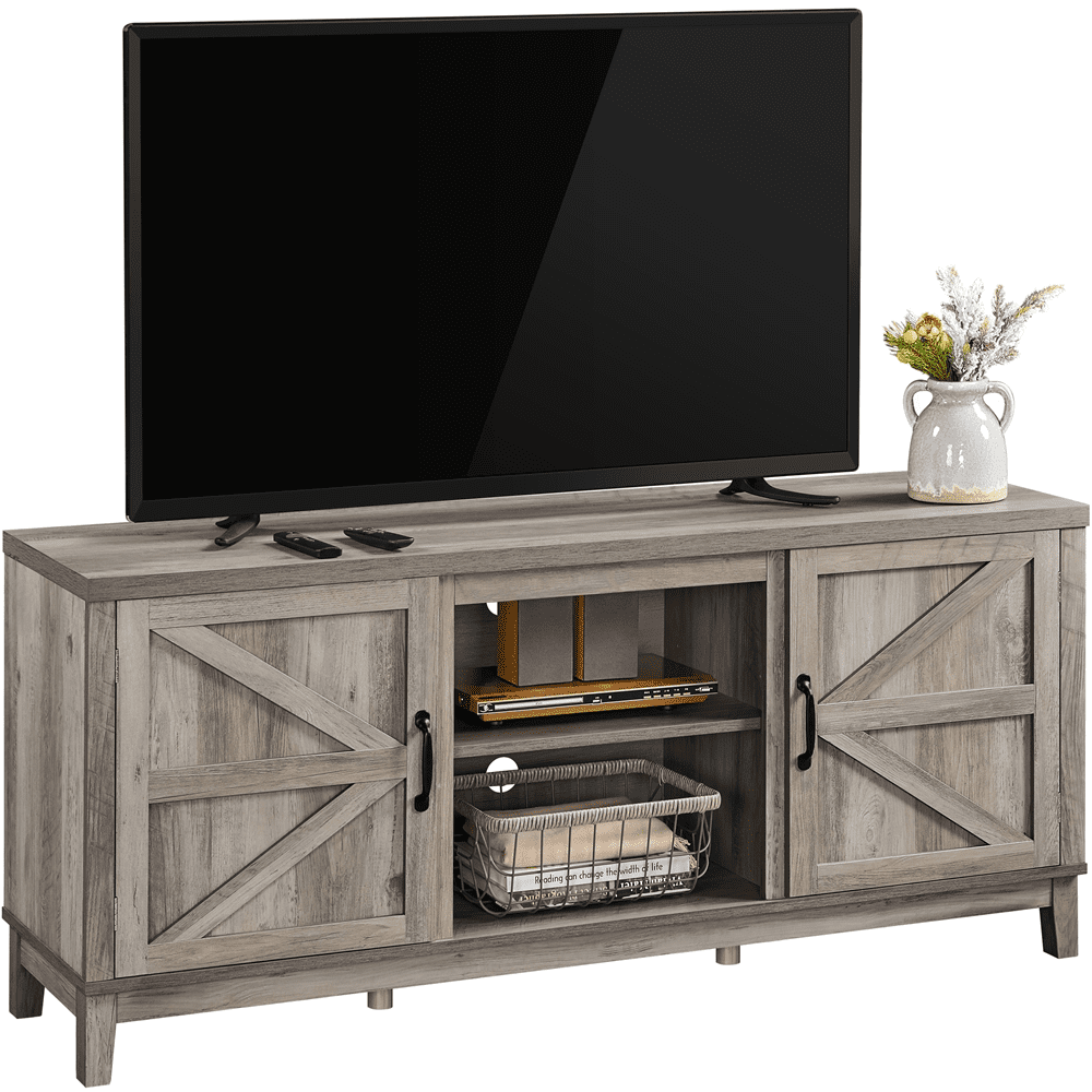 Alden Design Farmhouse Storage TV Stand for TVs up to 65", Gray