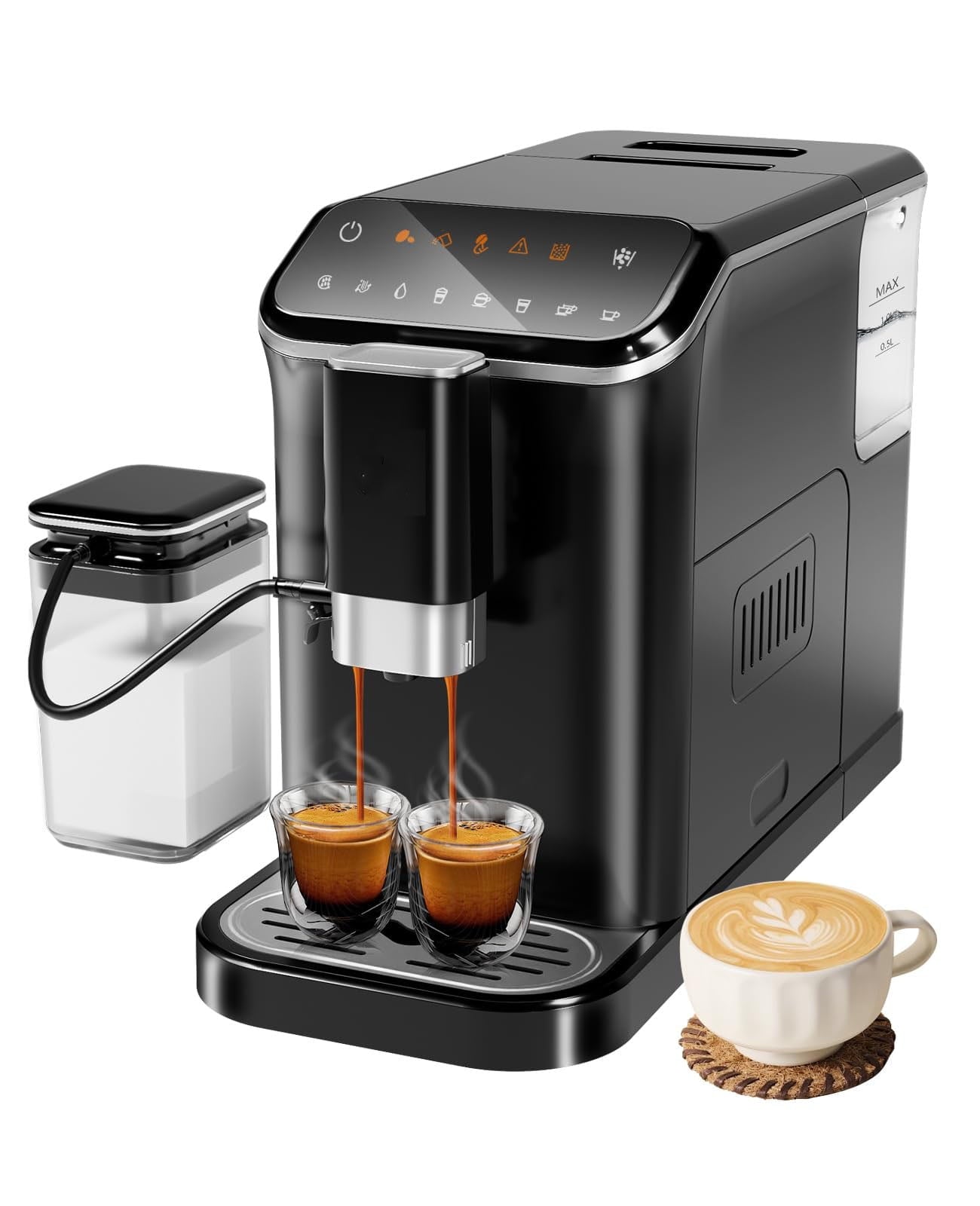 Automatic Espresso Machine 20 Bar,Professional Espresso Maker with Automatic Milk Frother,Built-In & Adjustable Espresso Bean Grinder,Touch Screen Coffee Machine with 1.5L Water Tank,Gift