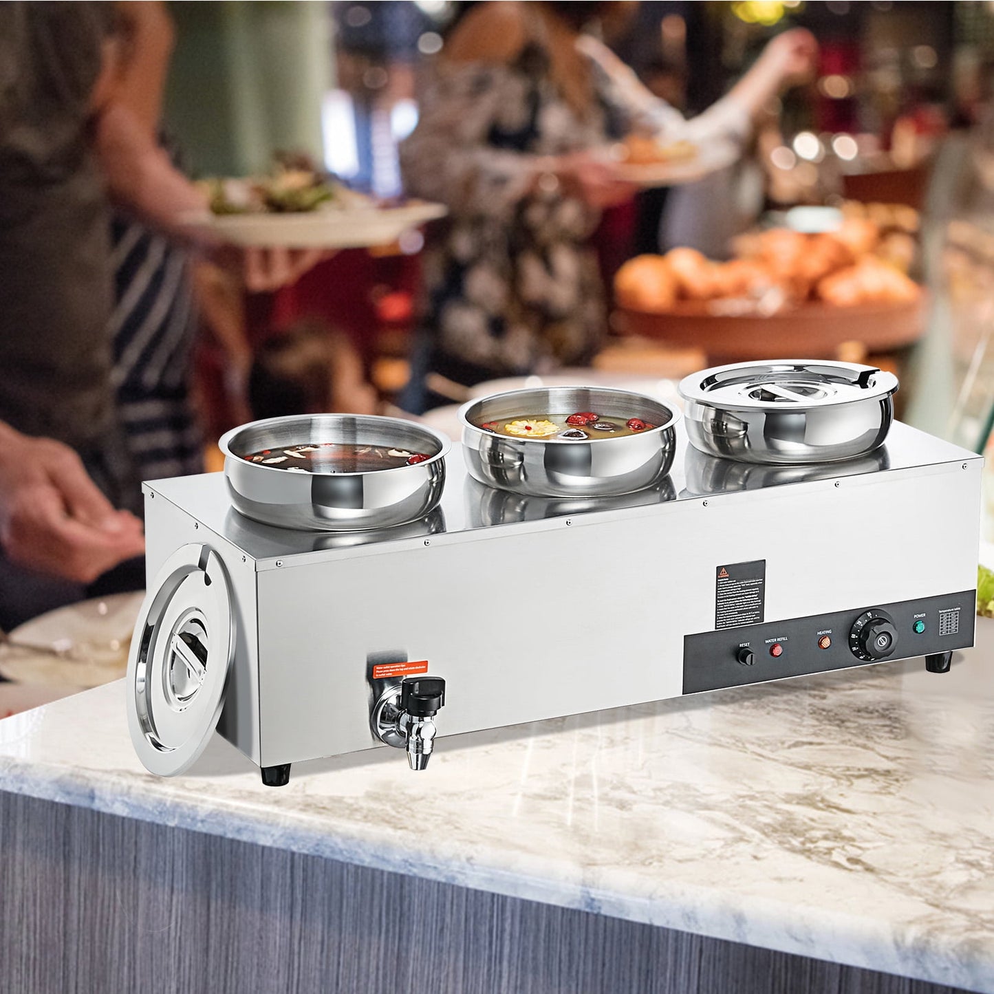 BENTISM Commercial Soup Warmer Soup Station with 3*7.4Qt Pot Soup Kettle Warmer