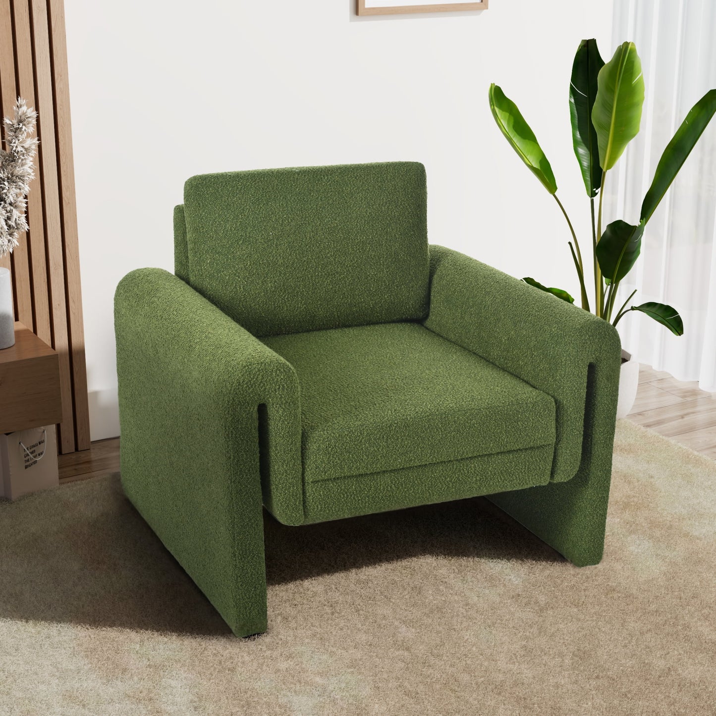 Christopher Knight Home Modern Bouclé Upholstered Accent Chair, Sculptural Armchair, Green