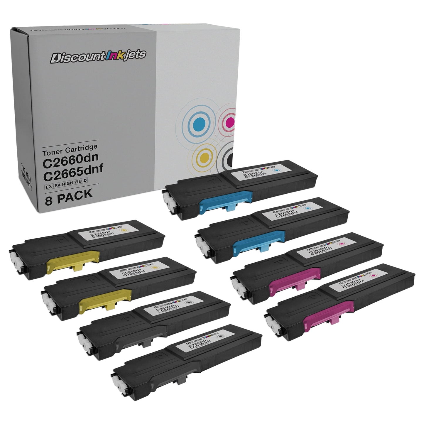 DI Toner Cartridge Replacement for Dell C2660dn C2665dnf EHY (Combo Set, 8pk) Compatible with Dell Color Laser C2660dn & C2665dnf