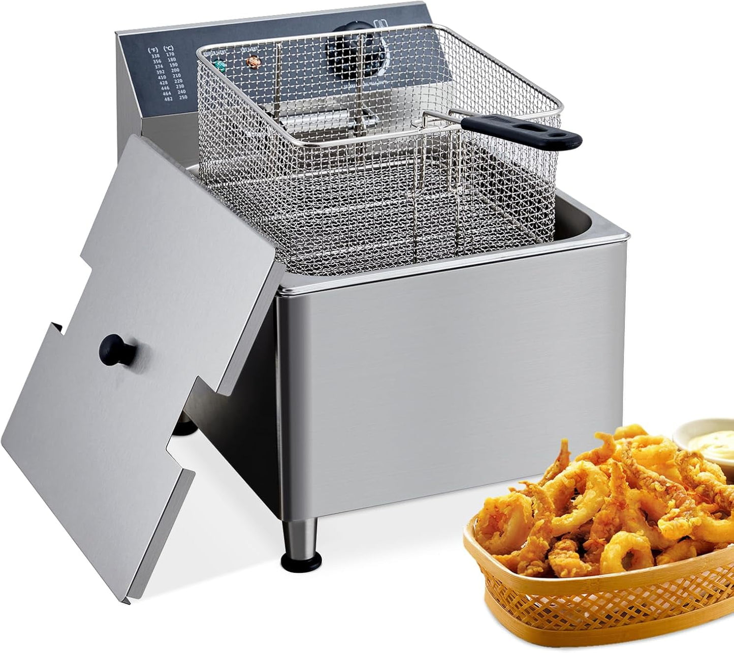 Deep Fryer with Basket 11L Electric Countertop Fryer Stainless Steel Deep Fryers for Restaurant Home Use with Extra Large Frying Basket and Lid, 110V, 1700W