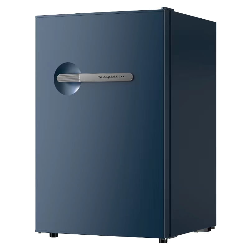 Frigidaire 4.5 cu. ft. retro compact fridge built-in side bottle opener W: 21.65" x L: 22.24" X H: 32.91" (Azure)