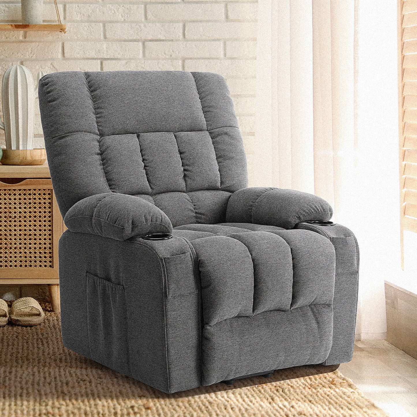 CONCETTA Elderly Recliner with Massage and Heating, Home Theater Recliner Chair with Lumbar Support and Remote Control, For Home Office Living Room, Gray