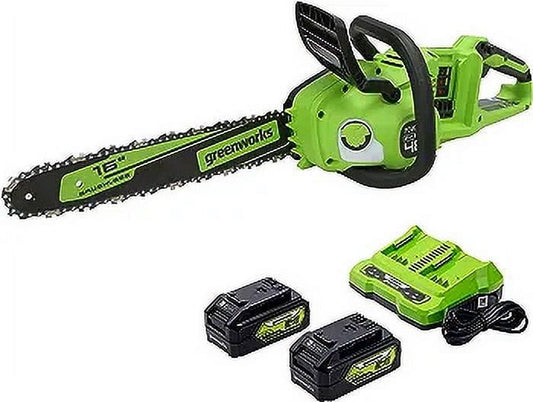 Greenworks 48V (2x24V) 16" Brushless Chainsaw + (2) 4Ah USB Batteries & Dual Port Charger 2018002