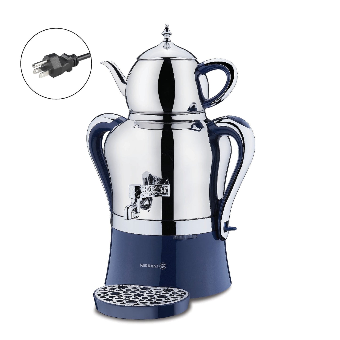 Korkmaz Hanedan Premium Silver 18/10 Cr-Ni Stainless Steel Dishwasher Safe Electric Tea Maker