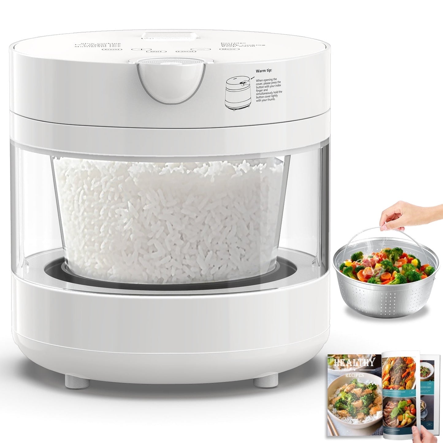 5 Cup Rice Cooker, Low Carb, Low Sugar, Zero Coating Glass Inner Pot, Perfect for Fitness & Family