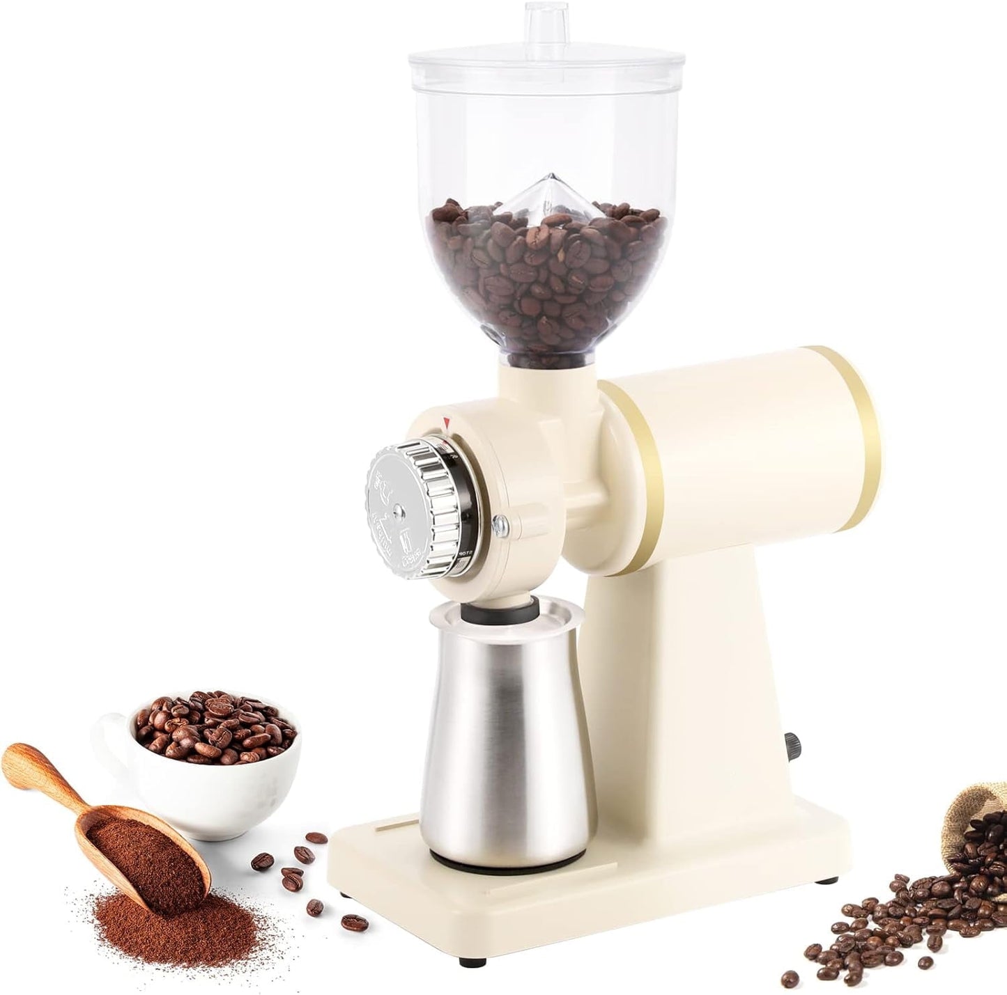 Trumoontree Electric Coffee Bean Grinder 250G Commercial&Home Milling Grinding Machine 200W Automatic Burr Grinder Professional Miller 8 Fine - Coarse Grind Size Settings White